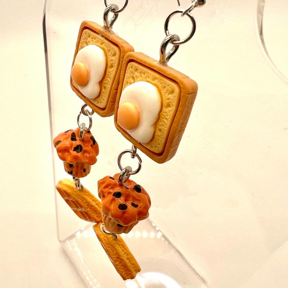 Breakfast Chain Earrings - Food Earrings - Eggs, Toast, Muffin, Waffle Earrings - Picture 10 of 11